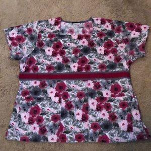 Pink floral scrub top